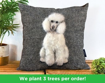 Poodle Dog Vegan Cushion by Sharon Salt - Print not 3D | Poodle Throw Pillow | Handmade in the UK Dog Gift | Little Poodle Decor Gift