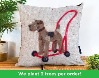 Vintage Terrier Vegan Cushion by Sharon Salt - Print not 3D | Toy Dog Terrier Pillow | Patchwork Terrier Gift | Terrier Christmas Birthday