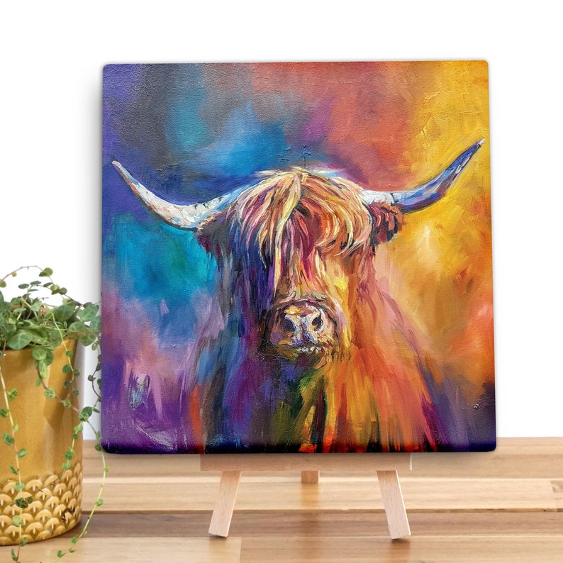 Scottish Cow Boxed Canvas Painting Harris The Highlander Canvas Mini by Sue Gardner Small Wildlife Highland Cow Canvas Gift
