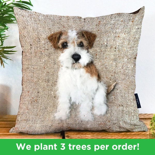 Jack Russel Vegan Kissen von Sharon Salz - Druck nicht 3D | Scruffy Jack Russel werfen Kissen | Handgefertigt in Großbritannien Hund Geschenk | Russel Dekor Geschenk