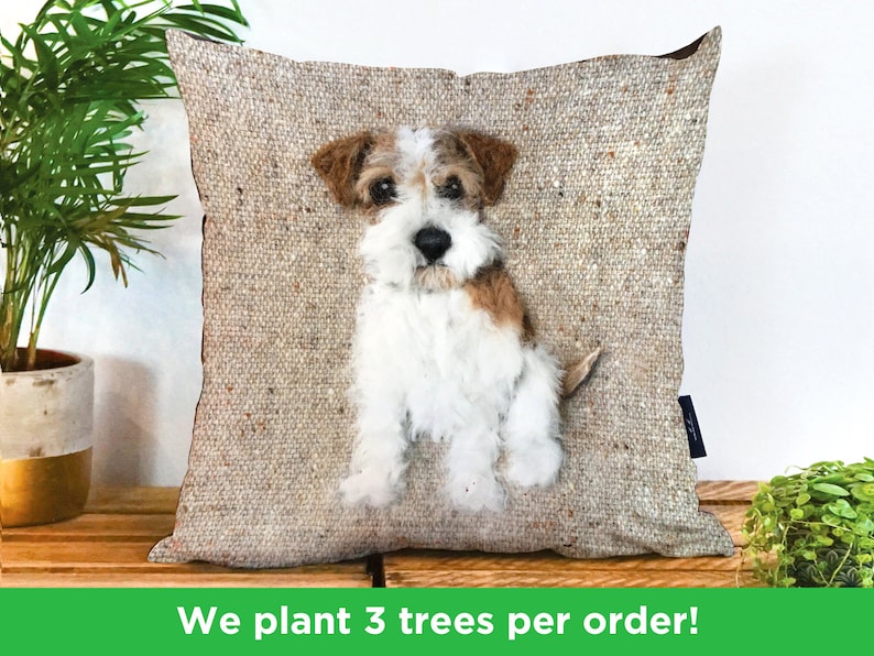 Jack Russel Vegan Cushion by Sharon Salt Print not 3D Scruffy Jack Russel Throw Pillow Handmade in the UK Dog Gift Russel Decor Gift image 1