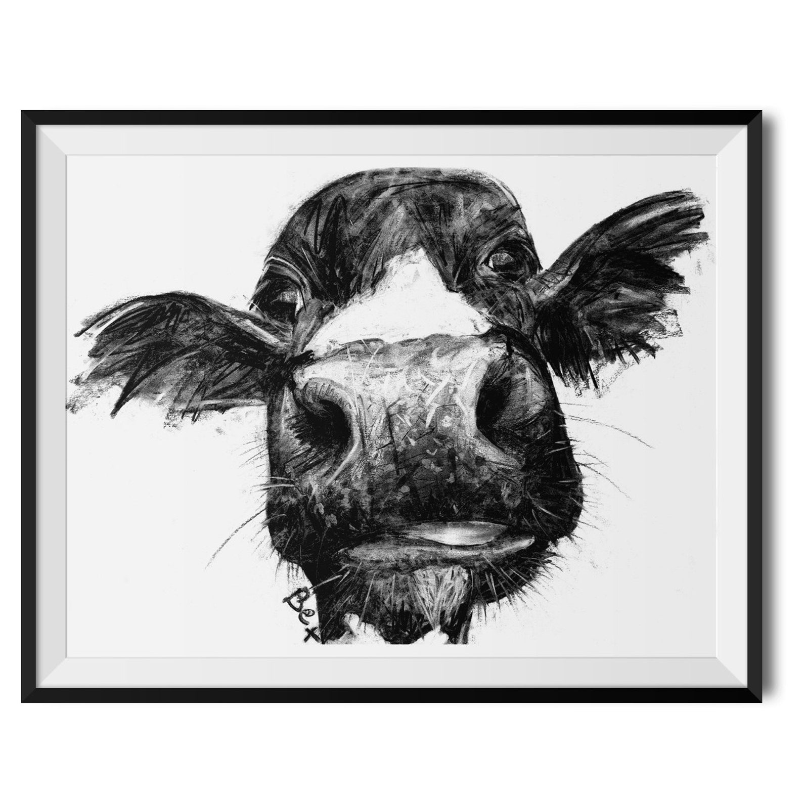 Cow Art Print Wall Art Charcoal Illustration Cow Kitchen Print Etsy UK