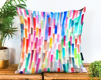 Bright Brushstrokes Cushion by Ninola | Abstract Colourful Cushion | Painters Pillow | Painted Strokes Art Cushion Cover