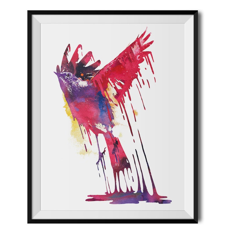 Phoenix Print Bird Poster by Robert Farkas Bird of Paradise Digital Print Bird Watercolour Painting Pink Purple Phoenix Wall Art