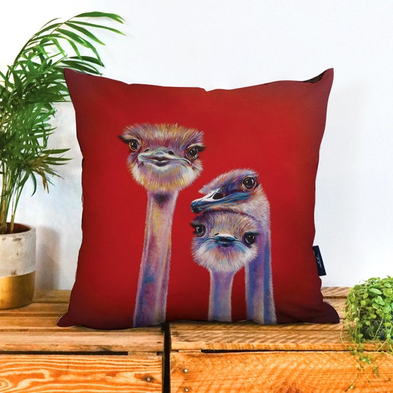 Artist Designed Vegan Suede Ostrich Cushion