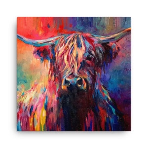 Highland Cow Canvas Mini by Sue Gardner Scottish Cow Boxed Canvas Painting Small Wildlife Highland Cow Canvas Gift image 2