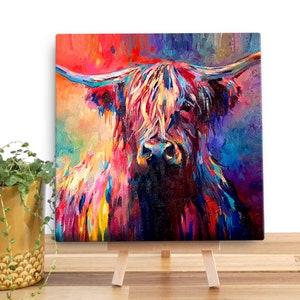 Highland Cow Canvas Mini by Sue Gardner Scottish Cow Boxed Canvas Painting Small Wildlife Highland Cow Canvas Gift image 1