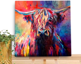 Highland Cow Canvas Mini von Sue Gardner| Schottische Kuh Boxed Leinwandbild | Kleine Wildtier Highland Kuh Leinwand Geschenk