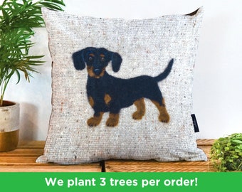 Dachshund Vegan Cushion by Sharon Salt - Print not 3D | Dachshung Throw Pillow | Handmade in the UK Dog Gift | Dachshund Decor Gift