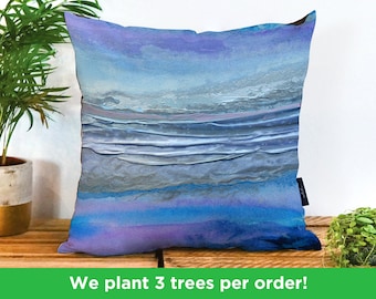 Ocean Blue Vegan Cushion by Rosalind Dando | Blue and Purple Pillow | Abstract Blue Artwork Pillow case | Blue Bedding Cushion Decor