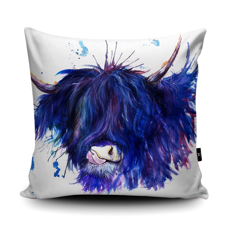 Highland Cow Handmade Vegan Cushion by Katherine Williams Buffalo Cushion Scottish Cow Pillow Cow Home Decor Multiple Sizes image 2