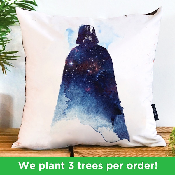 Darth Vader Vegan-Suede Cushion | Star Wars Illustration Throw Pillow Made in the UK | The Dark Side Gift | Sci-Fi Movie Gift