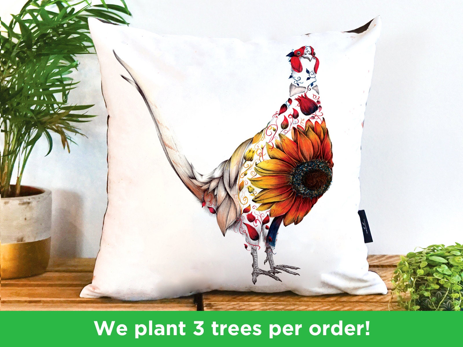 Coussin Fait Maison Faisan Par Kat Baxter | Oiseau de Coussin Floral Jeu Décor Cadeau Faisan