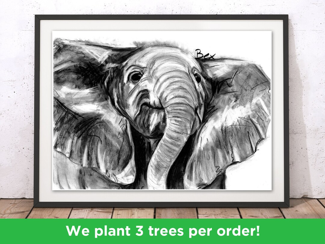 Elephant Art Print, Elephant Framed Wall Art, Elephant Illustration