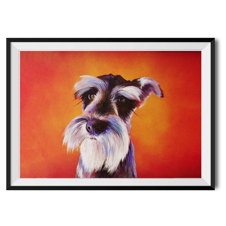 Schnauzer Dog Print Doggy Love Schnauzer Art Print Dog Illustration Pup Picture by Adam Dog Art with Frame Colorful Puppy Poster