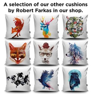 Rorschach Wolf Cushion by Robert Farkas Stunning Wolf Illustration Cushion Vegan-Suede Animal Pillow with Birds, Fish, Stags and Wolves image 7