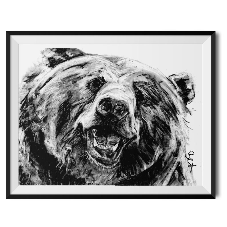 Bear Art Print Grizzly Bear Wall Art Bear Charcoal Etsy