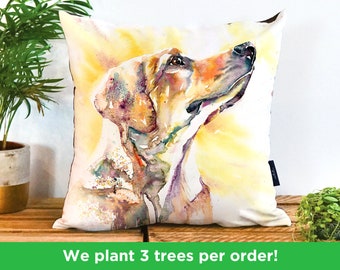 Labrador Vegan Cushion by Liz Chaderton | Labrador Pillow | Yellow Dog cushion | Labrador Handmade Gift | Labrador Watercolour Home Decor