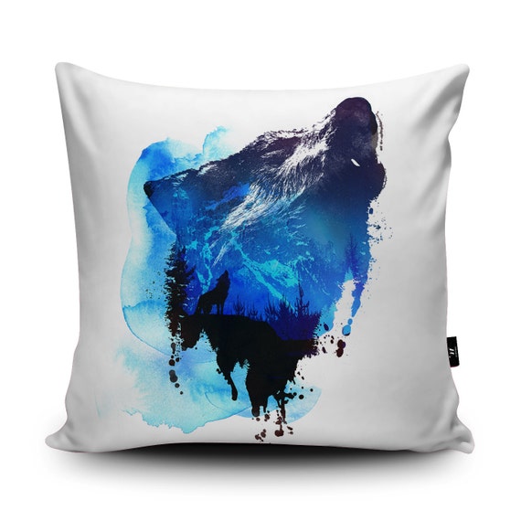 Howling Wolf Illustration Pillow by Hmihilu Wolf in Snow Throw Pillow