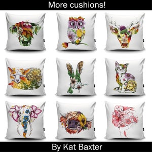 Floral Cat Cushion by Kat Baxter, Vegan-Suede Cat Gift Floral Cat Pillow Rose Cat Flower Cushion Kitten Illustration image 5