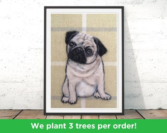 Pug Art Print by Sharon Salt | Pug Love Dog Art | Pug Felt Illustration | Pug Dog Poster Gift | Multiple Sizes