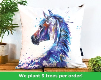 Splatter Stallion Cushion by Katherine Williams | Horse Pillow | Pony Cushion | Baby Cushion | Purple Horse Pillow | Stallion Cushion