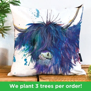 Highland Cow Handmade Vegan Cushion by Katherine Williams Buffalo Cushion Scottish Cow Pillow Cow Home Decor Multiple Sizes image 1