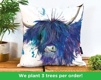 Highland Cow Handmade Vegan Cushion by Katherine Williams | Buffalo Cushion | Scottish Cow Pillow | Cow Home Decor | Multiple Sizes