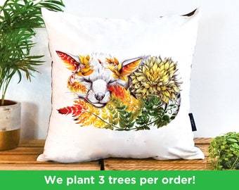 Floral Fox Illustration Pillow by Kat Baxter | Fox Flowers Handmade Pillow | Floral Sheep Cushion | Fox Bedding | Fox Home Decor