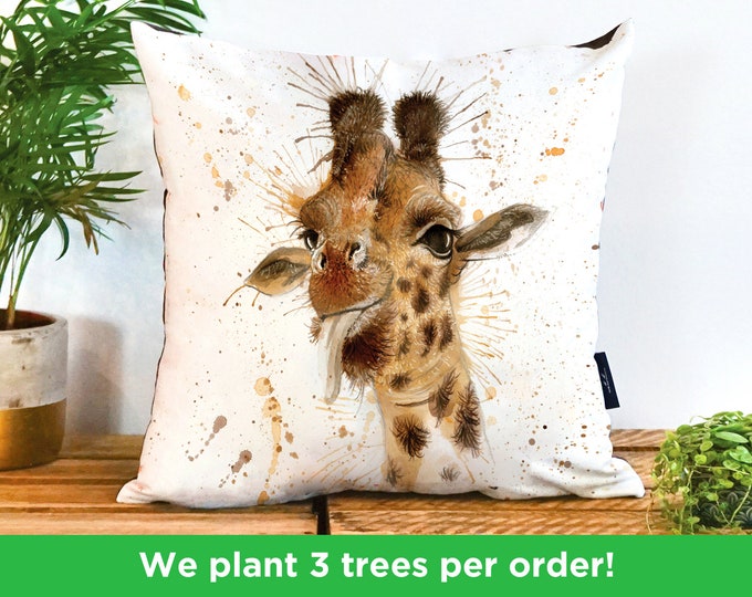 Cheeky Giraffe Vegan Cushion by Katherine Williams | Giraffe Pillow | Giraffe Cushion Cover | Giraffe Pillow Case | Giraffe Decor Homeware