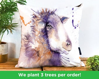 Sheep Illustration Cushion, Vegan-Suede by Katherine Williams | Sheep Pillow | Ram Cushion Cover | Sheep Watercolour Gift Housewarming