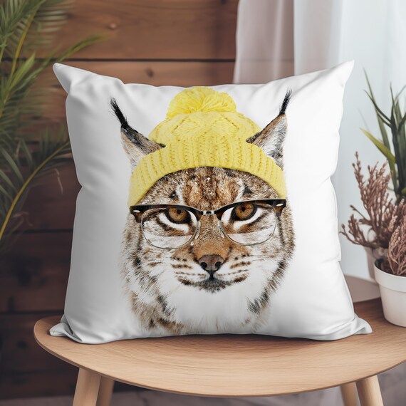 Winter Cat Vegan Cushion by Robert Farkas Tabby Cat With Bobble Hat Pillow Cat Humour Gift for Cat Owners Cat Christmas Furnishings Etsy