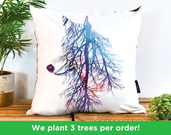 Stunning Wolf Tree Throw Pillow by Robert Farkas | Wolf Branches Illustration Cushion | Tree Cushion Vegan-Suede | Wolf in Nature Forest