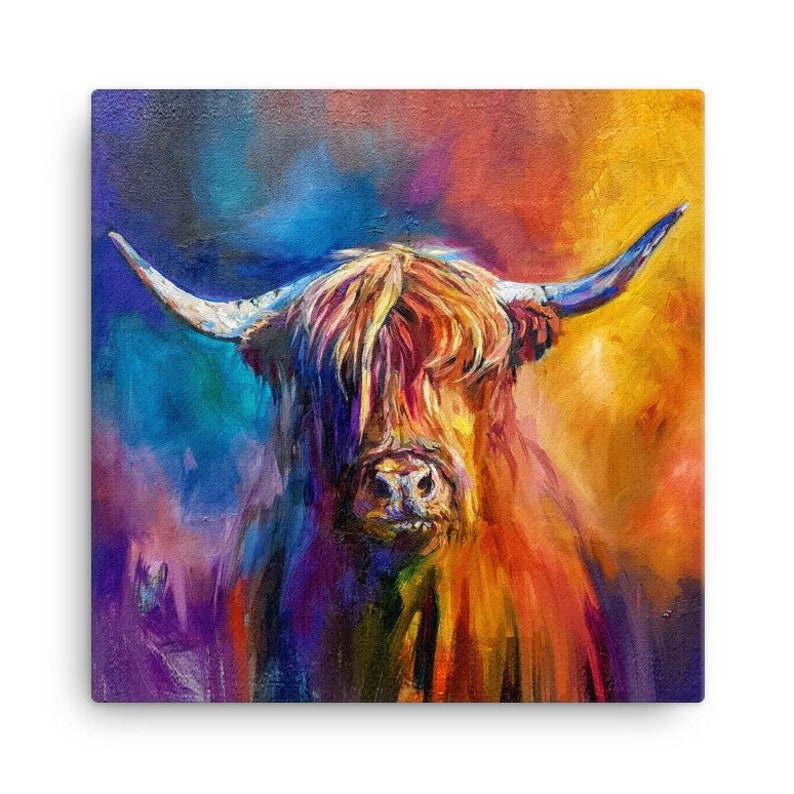 Scottish Cow Boxed Canvas Painting Harris The Highlander Canvas Mini by Sue Gardner Small Wildlife Highland Cow Canvas Gift
