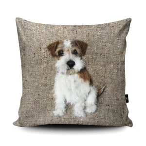 Jack Russel Vegan Cushion by Sharon Salt Print not 3D Scruffy Jack Russel Throw Pillow Handmade in the UK Dog Gift Russel Decor Gift image 2