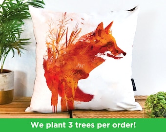 Red Fox Wild Pillow by Robert Farkas | Wildlife Fox Home Decor Cushion | Vegan-Suede Fox Gift | Woodland Cushion for New Home made in the UK