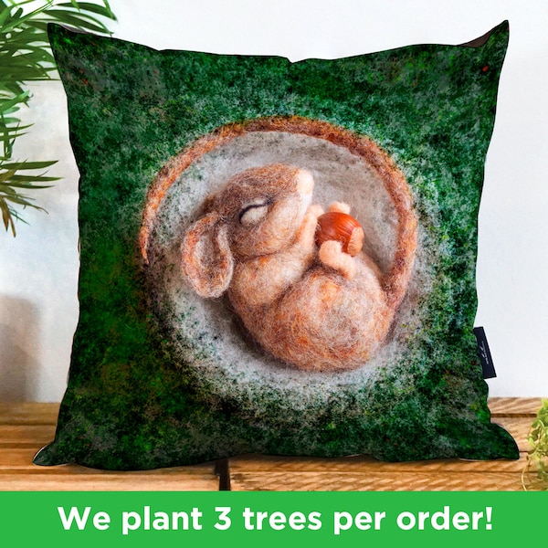 Stunning Sleeping Dormouse Vegan Cushion by The LadyMoth | Hibernating Mouse Pillow | Based on Original Felt | Sleeping Mouse Sofa Cushion