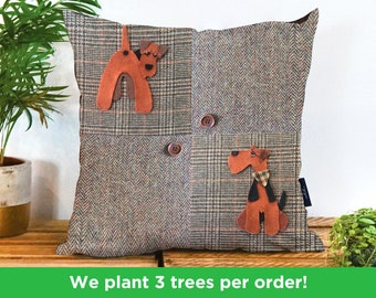 Double Trouble Airedale Welsh Cushion by Sharon Salt - Print Not 3D | Beautiful Dog Vegan-Suede Cushion | Cute Puppy Throw Cushion