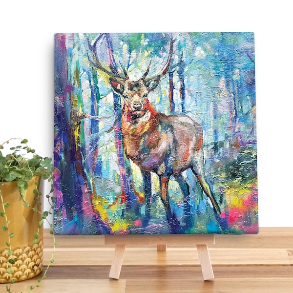 Stunning Mystic Stag Canvas Mini by Sue Gardner | Colourful Stag Boxed Canvas Painting | Small Wildlife Stag Canvas Gift