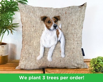 Jack Russel Vegan Cushion by Sharon Salt - Print not 3D | Cute Jack Russel Throw Pillow | Handmade in the UK Dog Gift | Russel Decor Gift