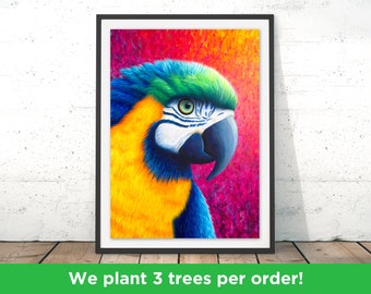 Stunning Parrot Print by Rachel Froud | Colourful Parrot Wall Art | Bird Print | Beautiful Bird Decor Illustration