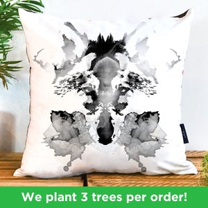 Rorschach Wolf Cushion by Robert Farkas Stunning Wolf Illustration Cushion Vegan-Suede Animal Pillow with Birds, Fish, Stags and Wolves image 1