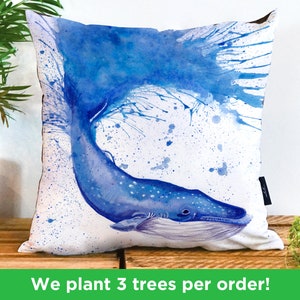 Blue Whale Handmade Cushion by Katherine Williams Whale Pillow Blue Whale Cushion Cover Whale Pillow Case Sea Ocean Marine Pillow image 1