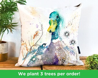 Beautiful Duck Vegan Cushion by Liz Chaderton | Duckling Throw Pillow | Goose Nursery Cushion | Duck Decor | Loosey Goosey Gift