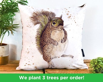 Squirrel Vegan Cushion - Multiple Sizes | Squirrel Pillow | Garden Wildlife Cushion | Red Squirrel | Grey Squirrel | by Katherine