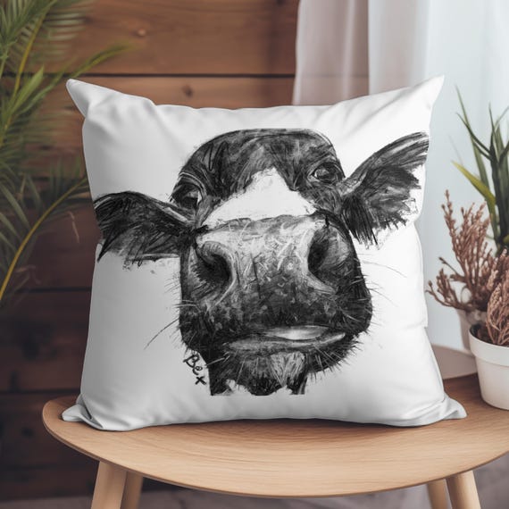Black and white cow pillow hotsell
