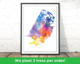 Lion Art Print Summer Lion Watercolour Gift Lion Painting Gift Idea for Kids Lion Illustration Home Decor Wall Art Lion by Robert Farkas