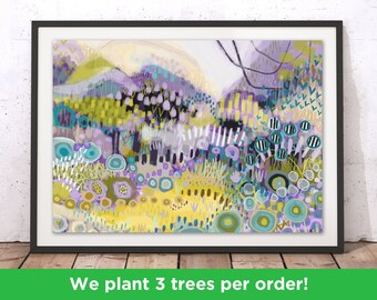 Stunning Lavender Valley Print by Nade Simmons | Colourful Flower Wall Art | Flower Print | Beautiful Abstract Decor Illustration
