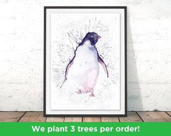 Penguin Illustration, Penguin Art Print, Penguin Painting, Penguin Wall Art, Penguin Gift, Watercolour Penguin drawing, Print by Katherine