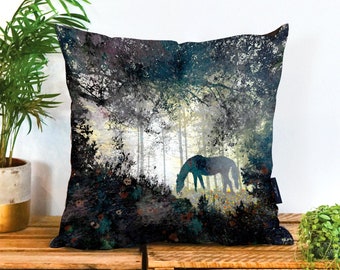 Beautiful Horse Cushion by Phill Taff | Forest Horse Vegan-Suede Pillow | Stallion Horse Lovers Cushion | Horse Digital Image Gift